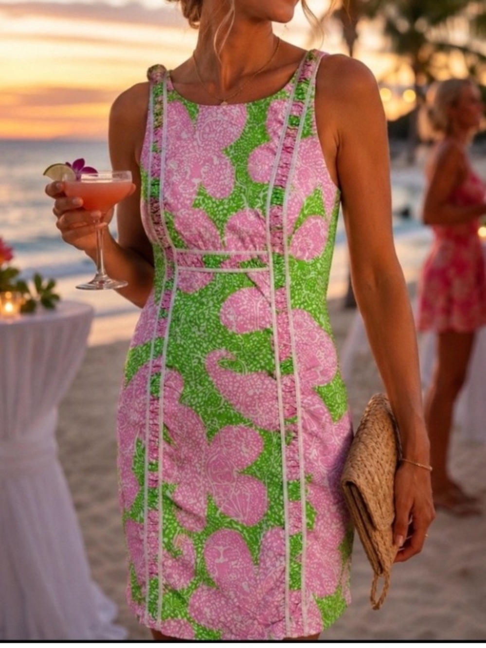 Lilly Pulitzer Pink and Green Floral Shift Dress